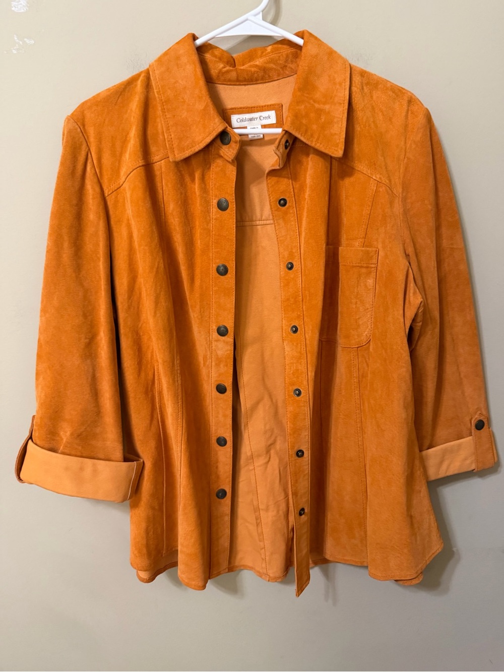 Coldwater Creek Orange Suede Button-Front shirt/Jacket 1x plus football classic